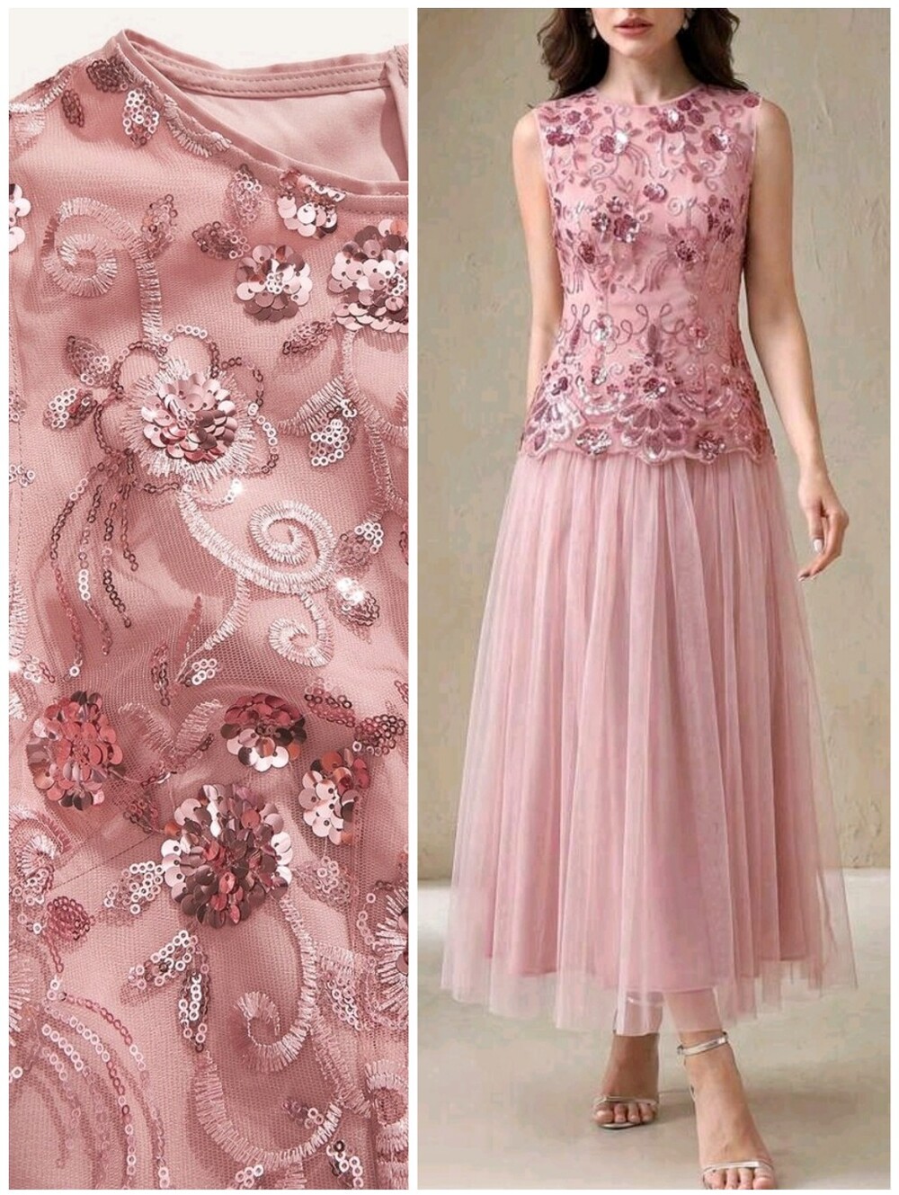 New Luxe Sequin Dropped Waist Maxi Dress Sleeveless Pink